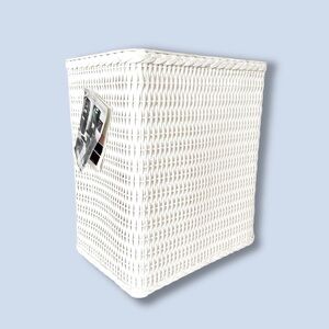 Vintage NWT JCPenney Classic Traditions White Wicker Wastebasket w/ Flass